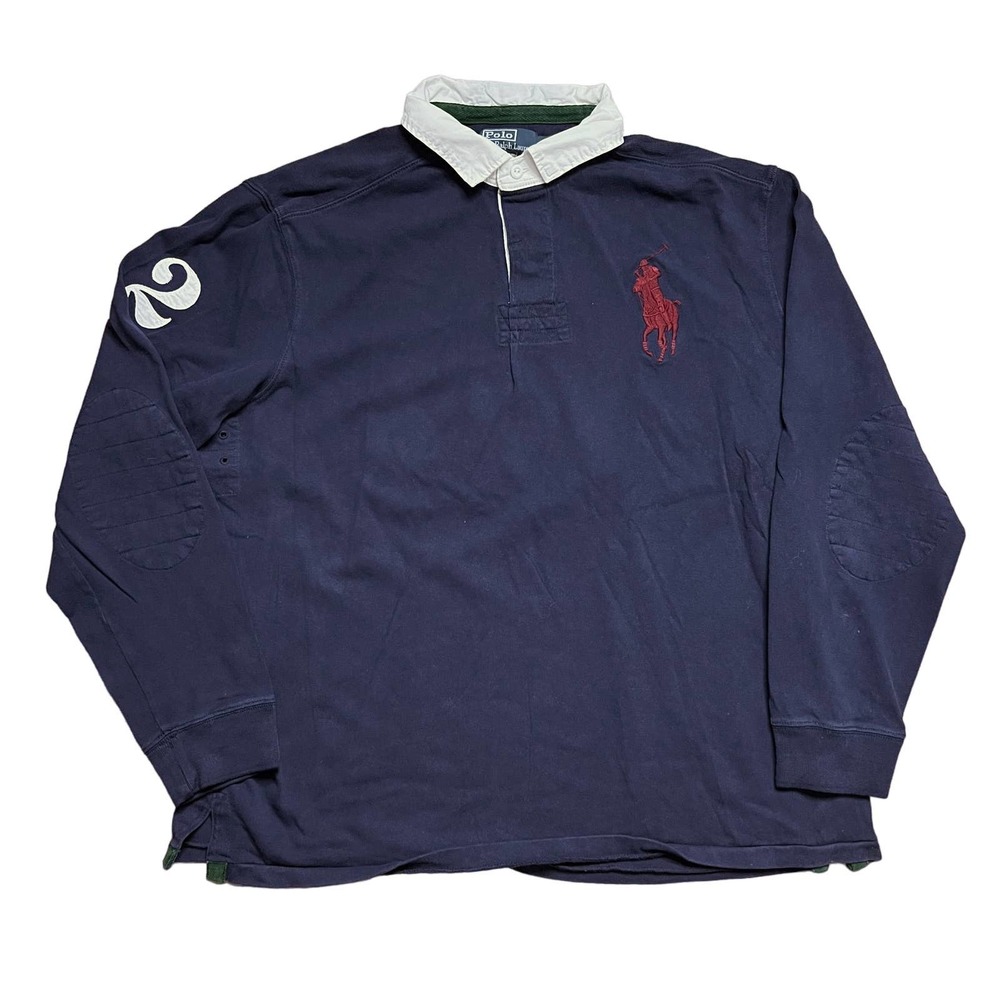 Polo liong sleeve crewneck button up with large polo logo
